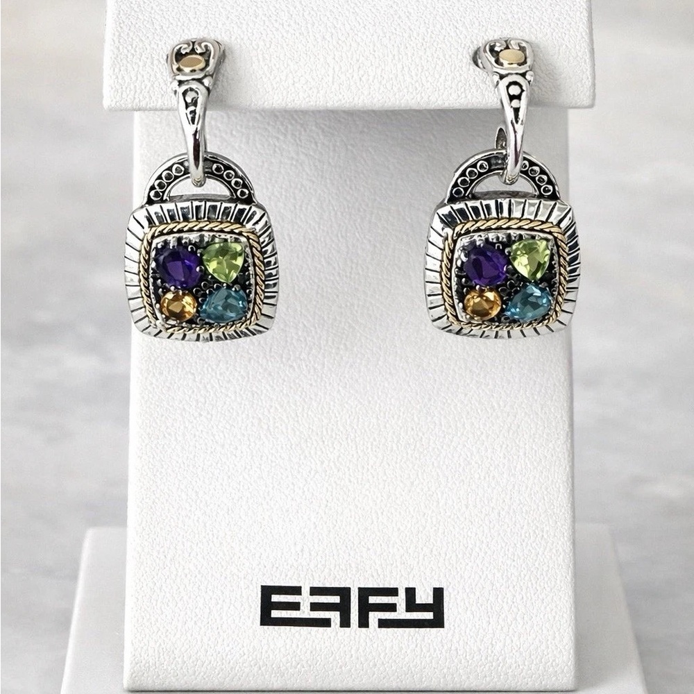 Effy Sterling Silver Multi-Gem Drop Earrings in Purple, Green, Blue, Yellow